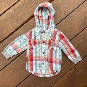 Tea - Plaid Hooded Long Sleeve Button Down